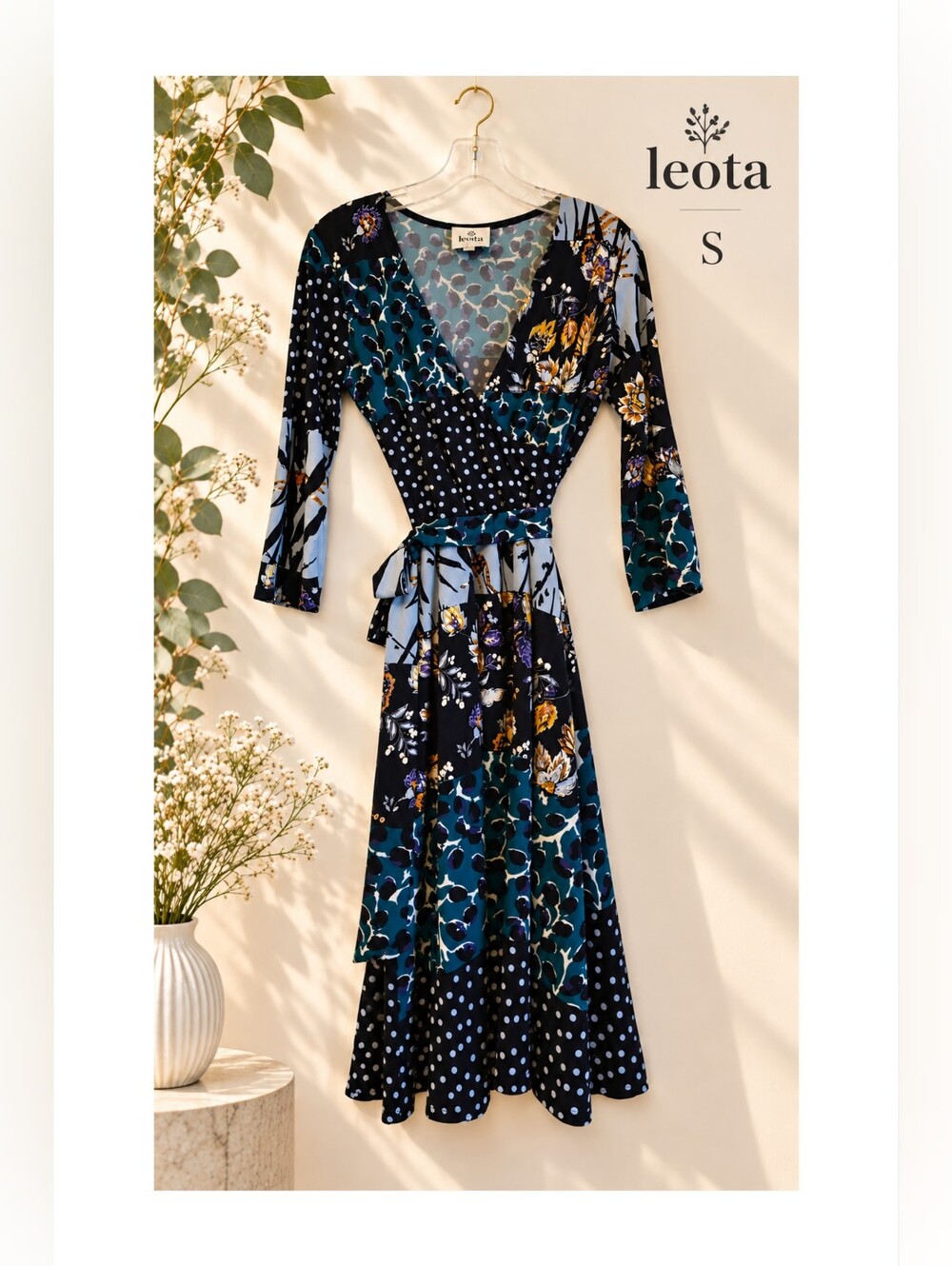 EUC leota Floral, Animal and Polka Dots Prints V-Neck A-line Dress, Size S